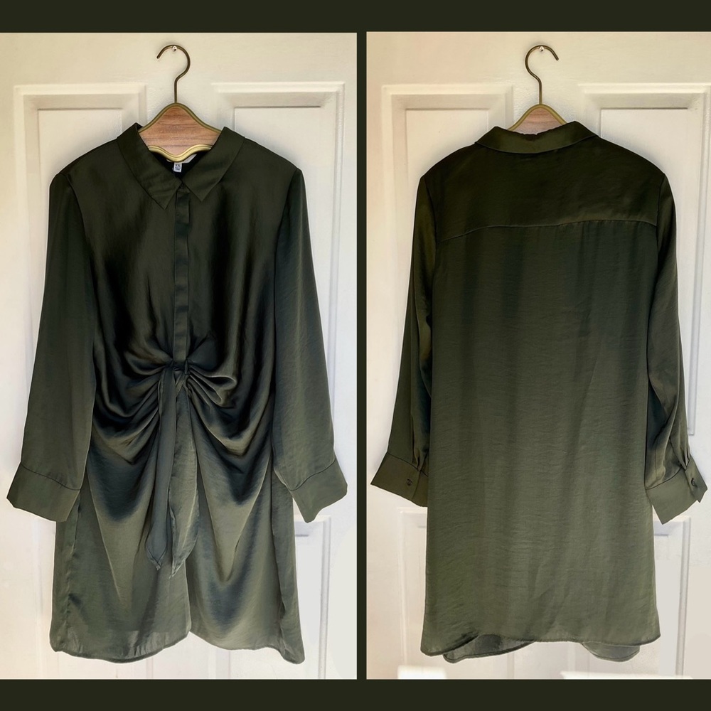 BB Dakota x Steve Madden .• Curious Tie Waist Green Satin Shirt Dress Green XXL